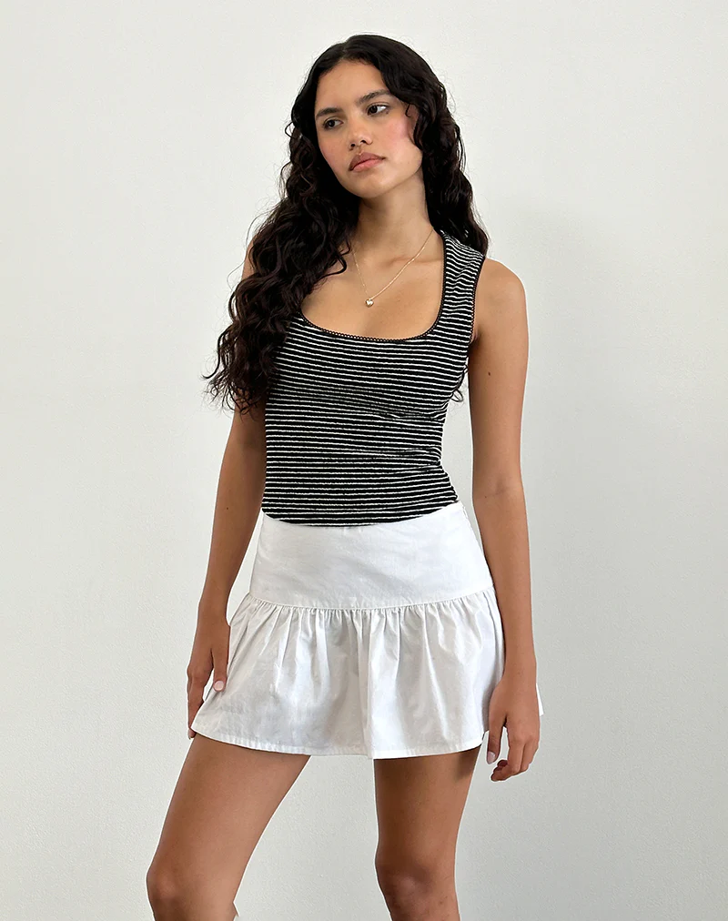 Jinsu Top in Black and White Stripe with Picot Trim - Image 2