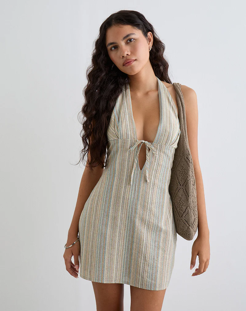 Jioner Mini Dress in Stripe Yellow with Lining - Image 3