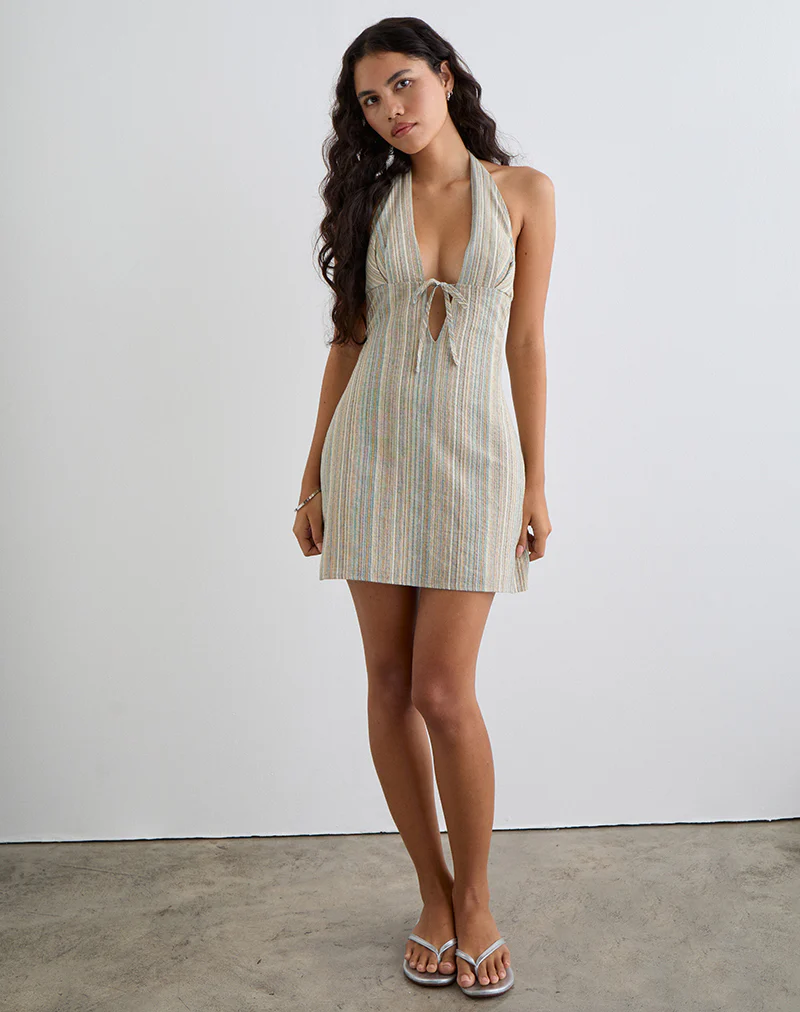 Jioner Mini Dress in Stripe Yellow with Lining - Image 4