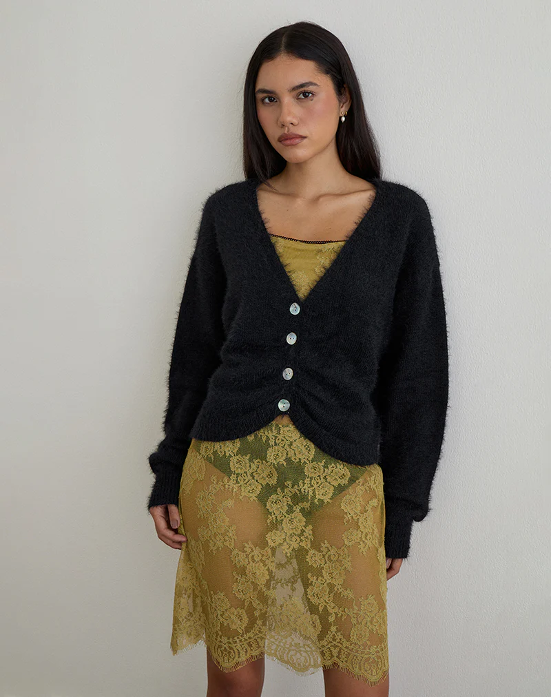 Jiyo Gathered Cardigan in Knit Black - Image 3