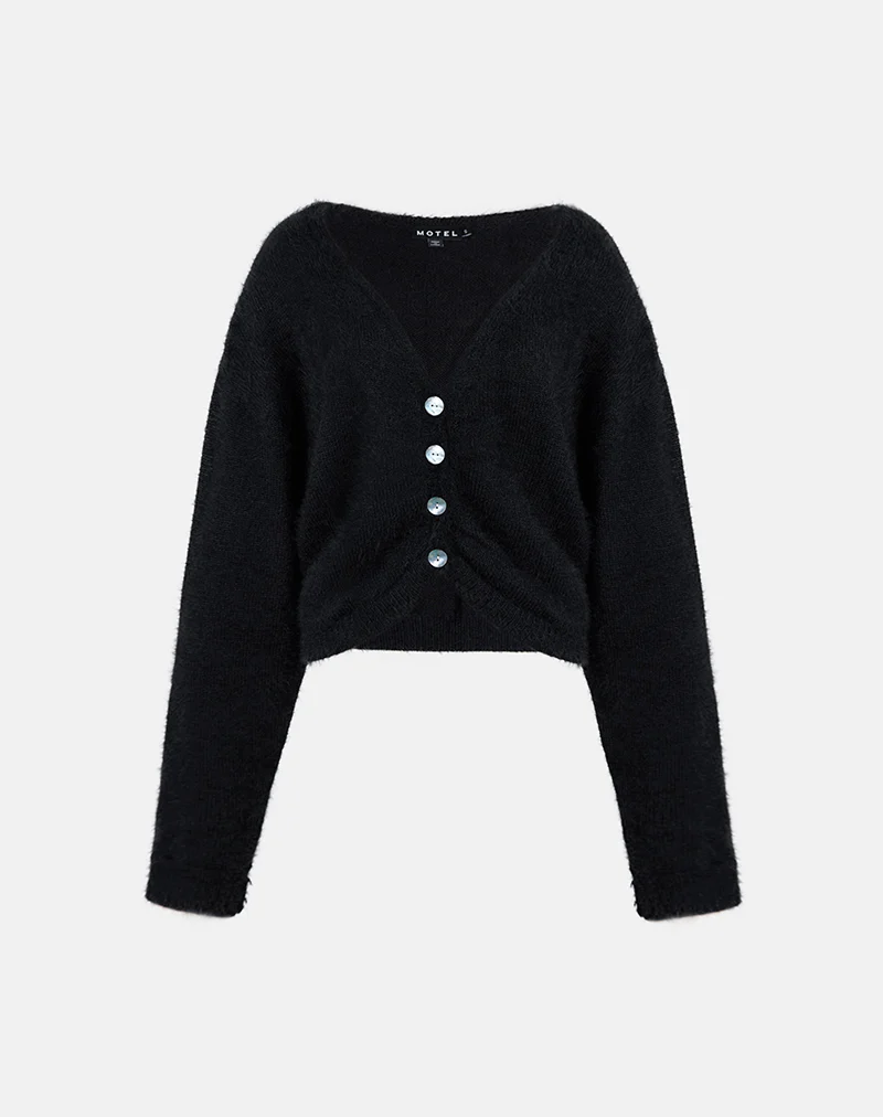 Jiyo Gathered Cardigan in Knit Black - Image 4