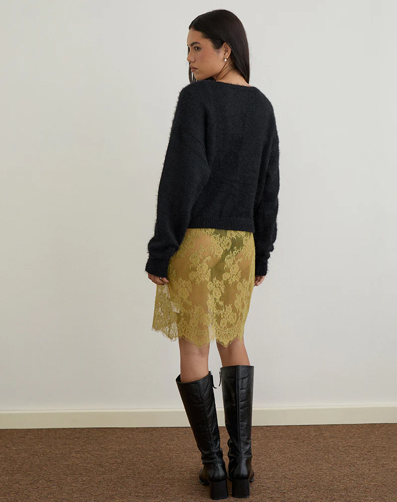 Jiyo Gathered Cardigan in Knit Black - Image 5