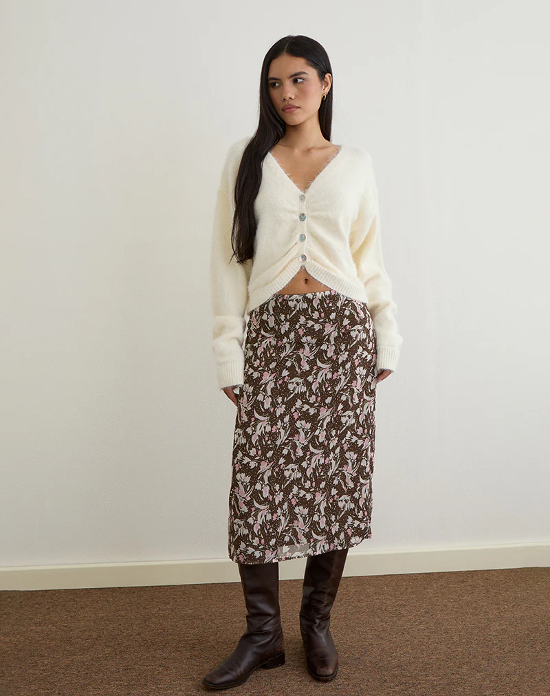 Jiyo Gathered Cardigan in Knit Ivory - Image 4