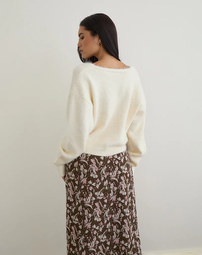 Jiyo Gathered Cardigan in Knit Ivory - Image 5