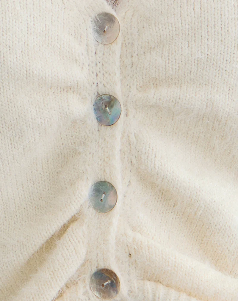 Jiyo Gathered Cardigan in Knit Ivory - Image 6