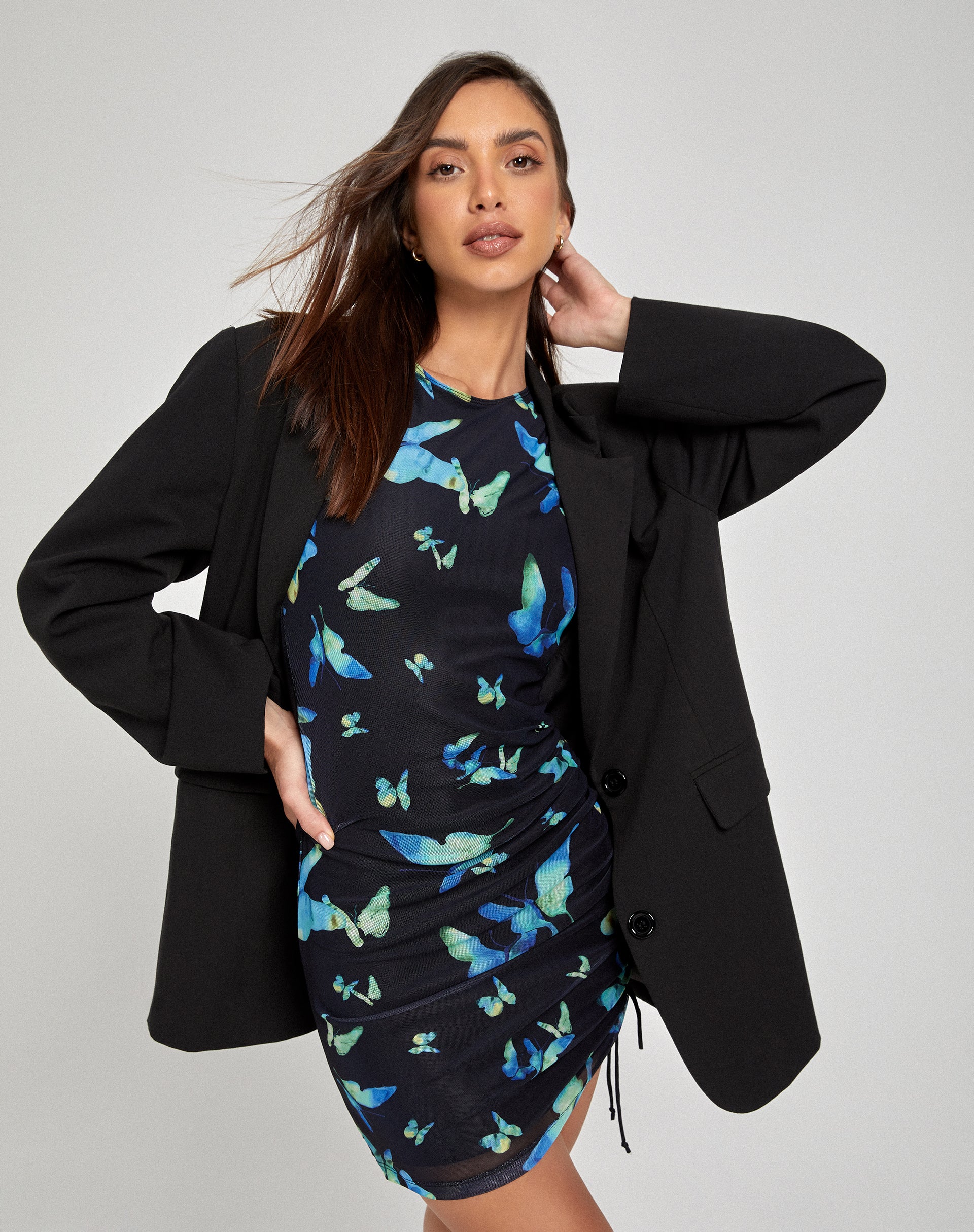 Joan T-Shirt Dress in Butterfly Watercolour Black - Image 4