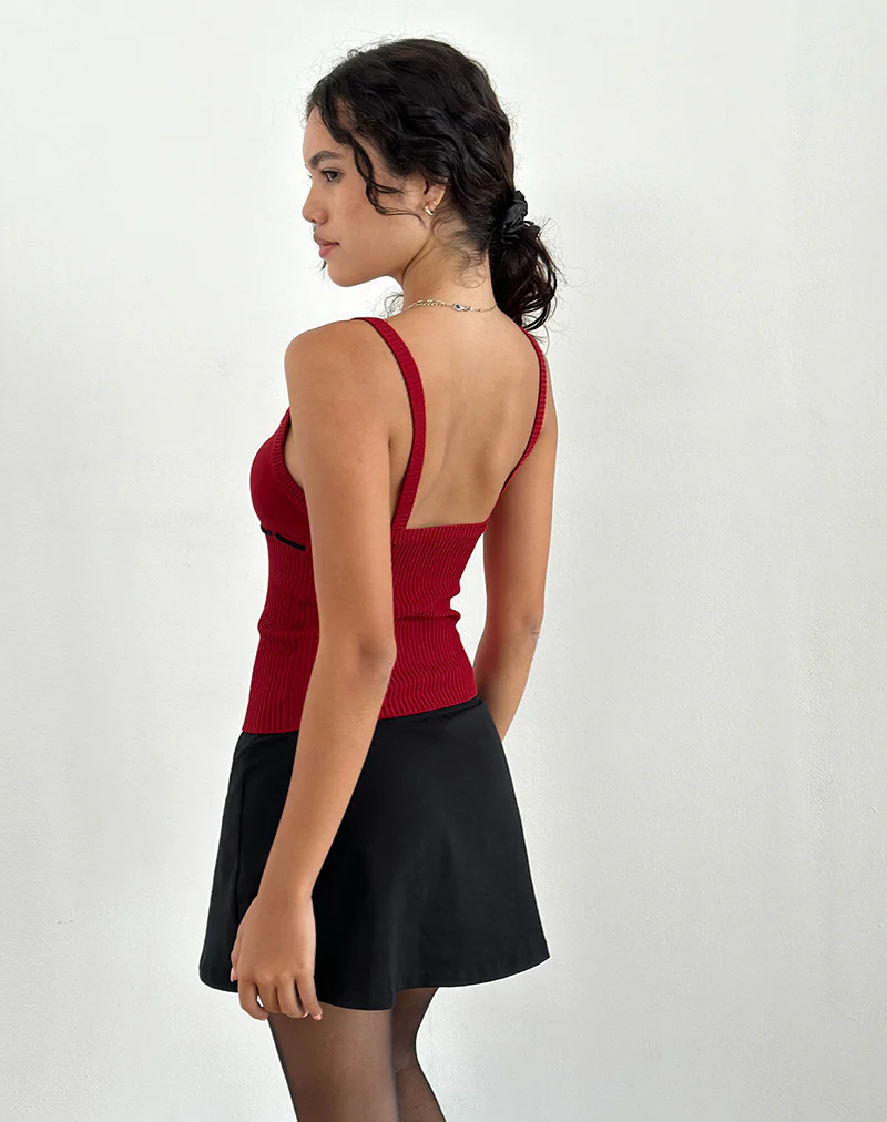 Joanie Rib Cami Top in Red with Black Tie - Image 3