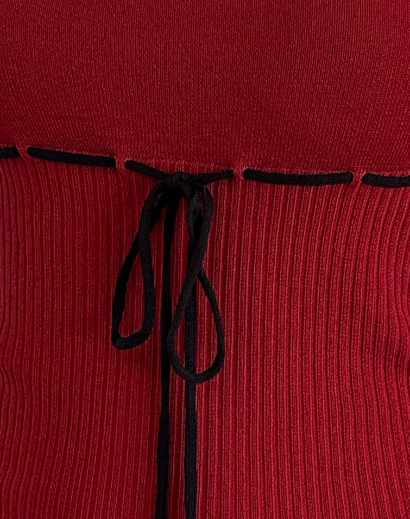 Joanie Rib Cami Top in Red with Black Tie - Image 6