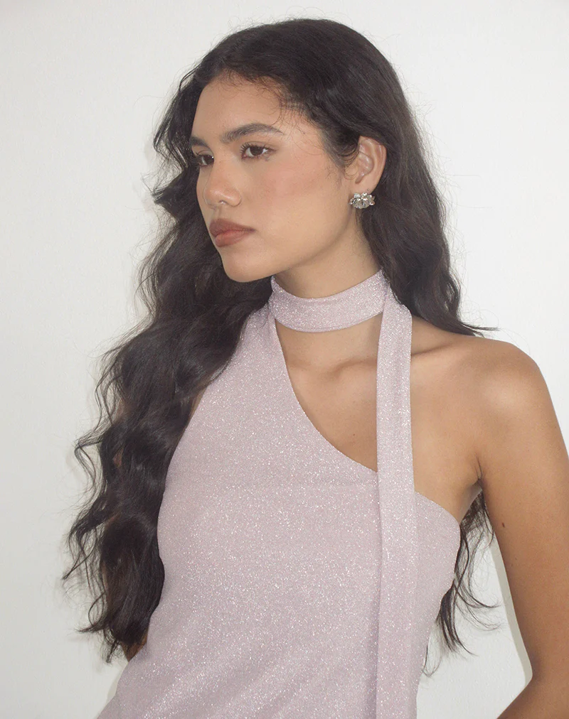 Joanka Tie Neck Dress in Shimmer Lurex Pink - Image 3