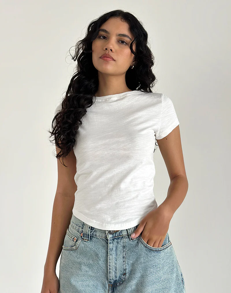 Jojes Jersey Tee Top in White - Image 2