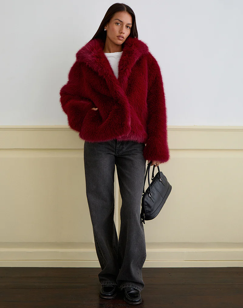 Joji Jacket in Faux Fur Cherry - Image 2