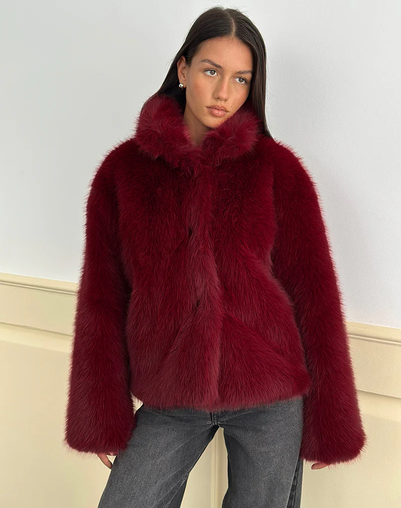 Joji Jacket in Faux Fur Cherry - Image 4