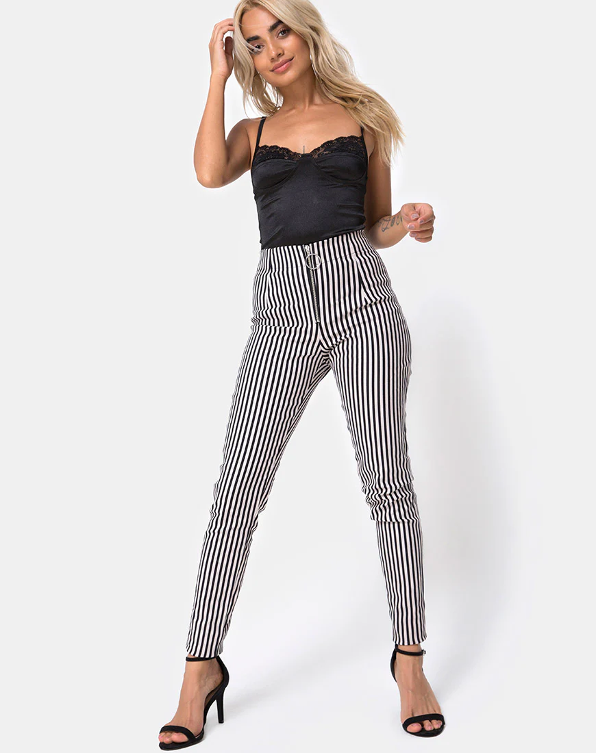 Jolim Trouser in Mini Pinstripe Black and Nude - Image 4