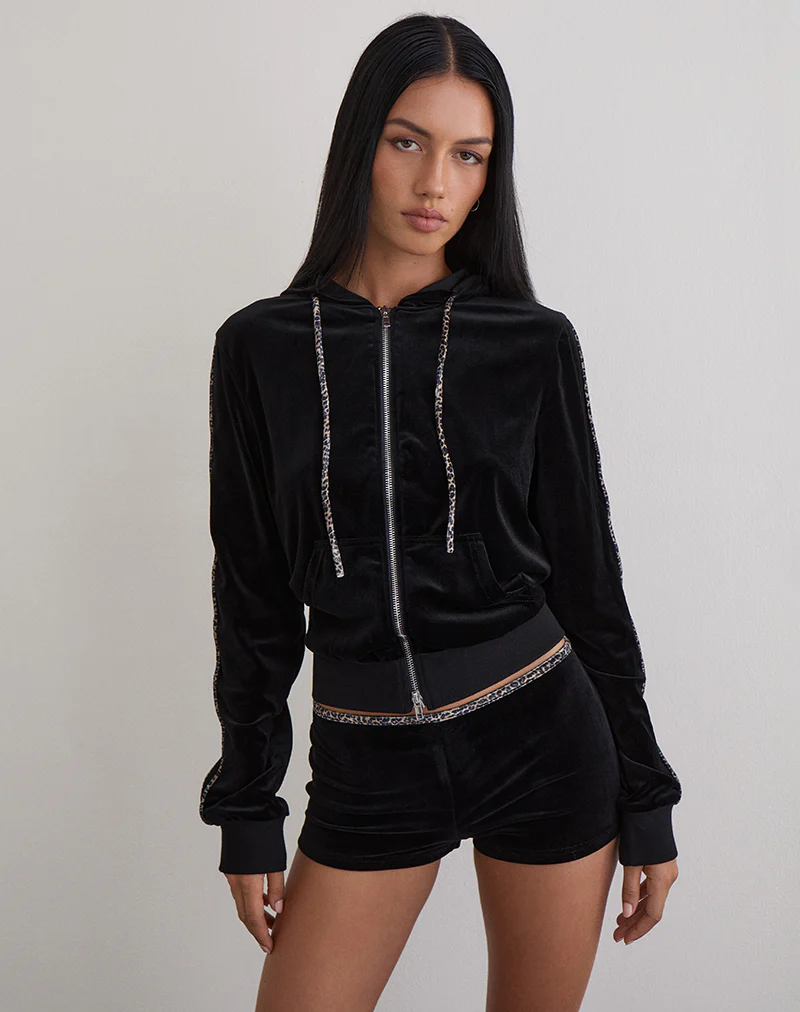 Jona Hoodie in Black with Rar Leopard Pipping - Image 2