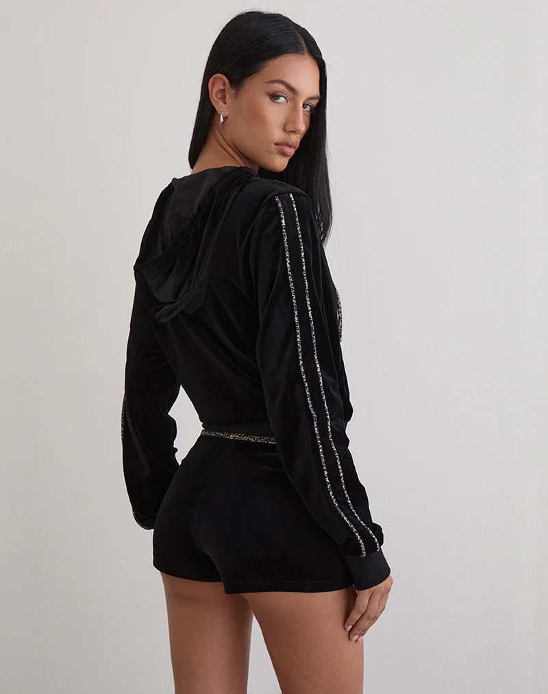 Jona Hoodie in Black with Rar Leopard Pipping - Image 5