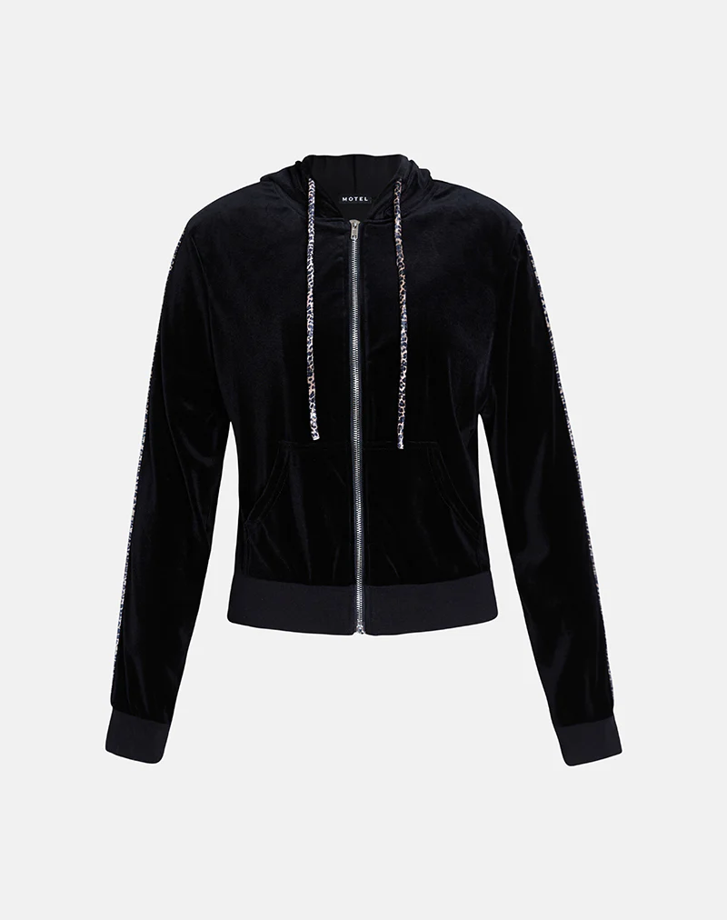 Jona Hoodie in Black with Rar Leopard Pipping - Image 6