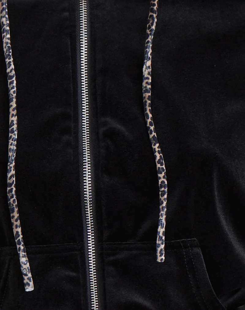 Jona Hoodie in Black with Rar Leopard Pipping - Image 7
