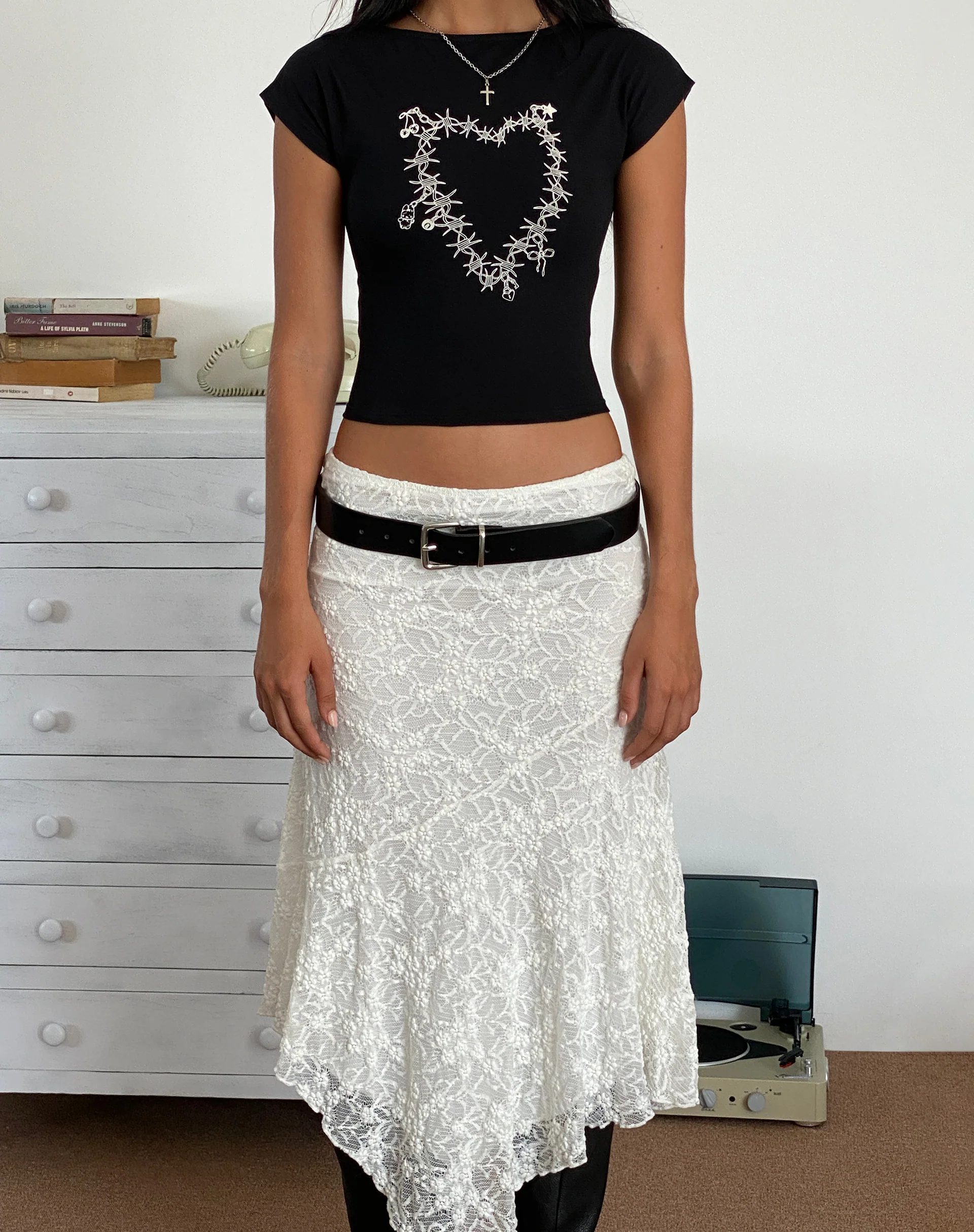 Jonnet Baby Tee in Black with Cutie Thorns Motif - Image 2
