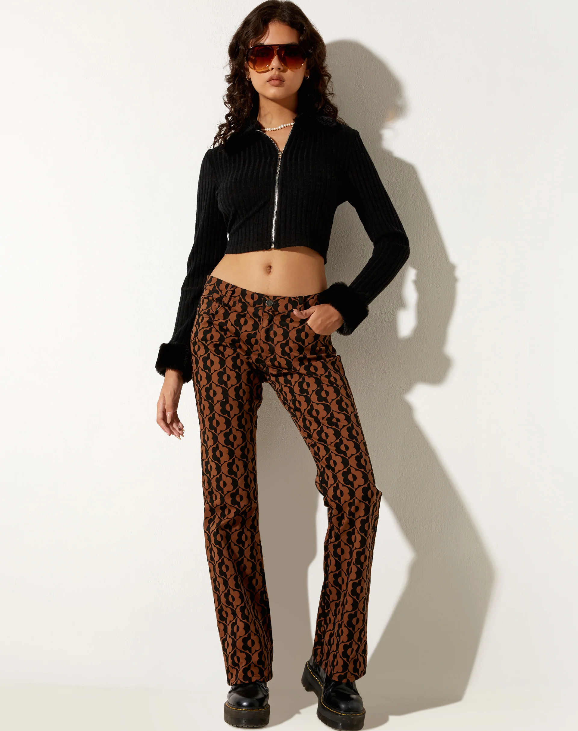 Jopan Flare Trouser in Wavy Flower Brown - Image 4