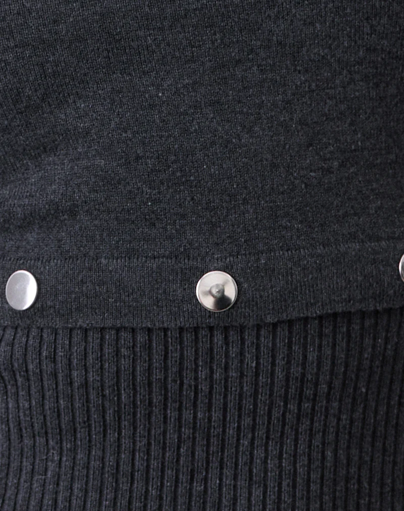 Josa Long Sleeve Knit Top in Dark Charcoal with Studs - Image 5