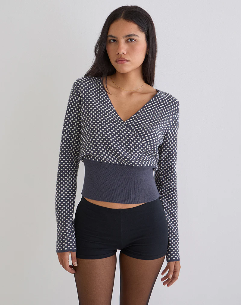 Josina Top in Knit Compact Polka Grey and Ivory - Image 5