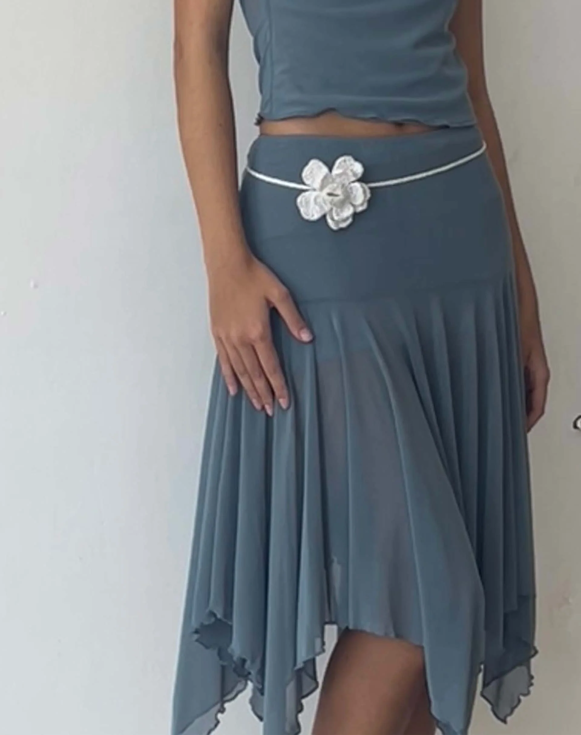 Jovali Low Waist Midi Skirt in Blue Grey Mesh - Image 2
