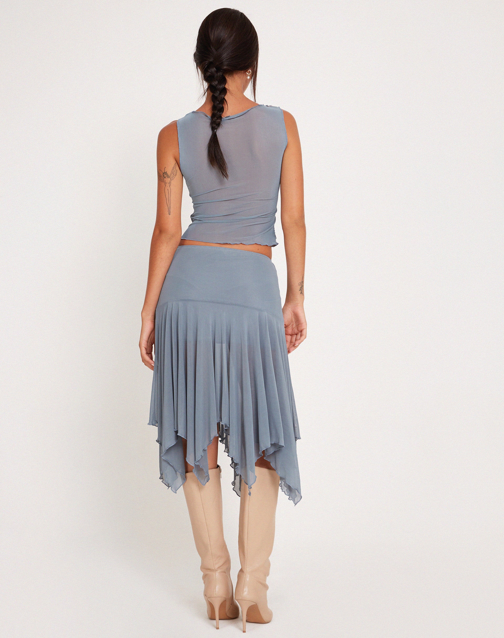 Jovali Low Waist Midi Skirt in Blue Grey Mesh - Image 4