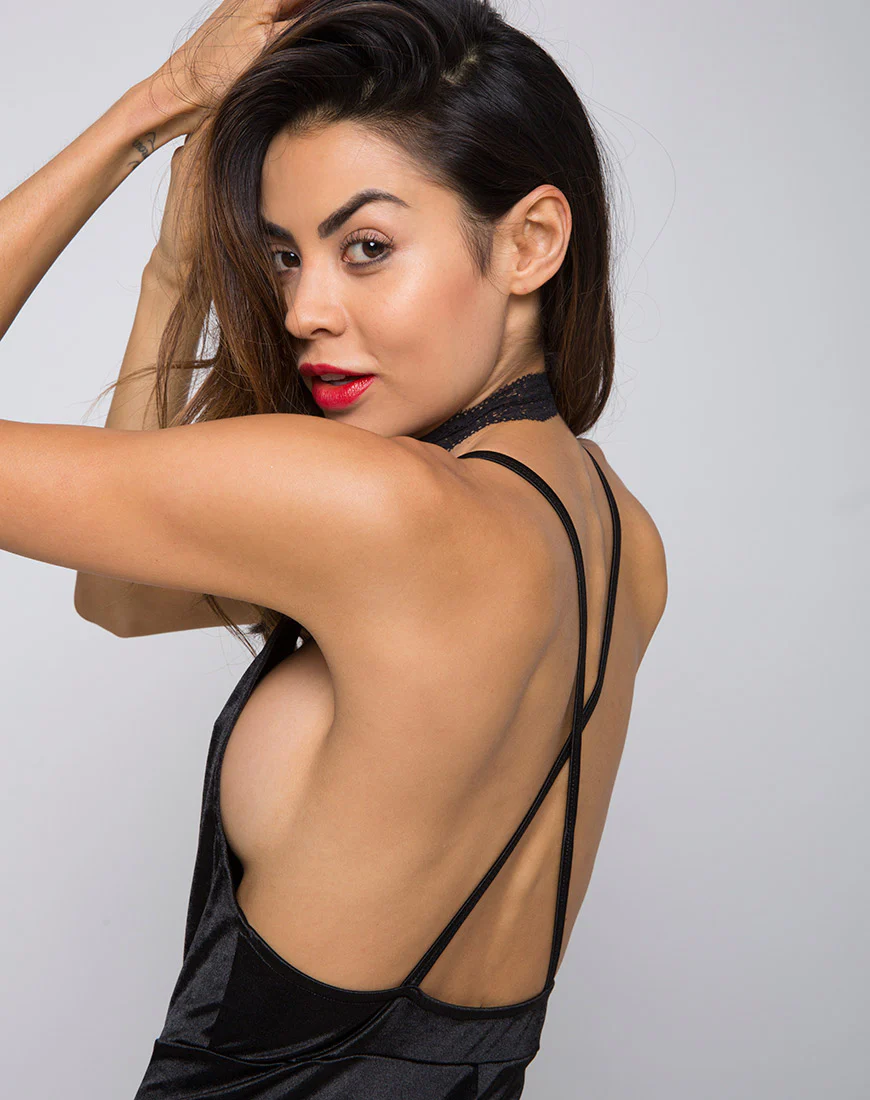 Jovana Unitard in Satin Black - Image 2