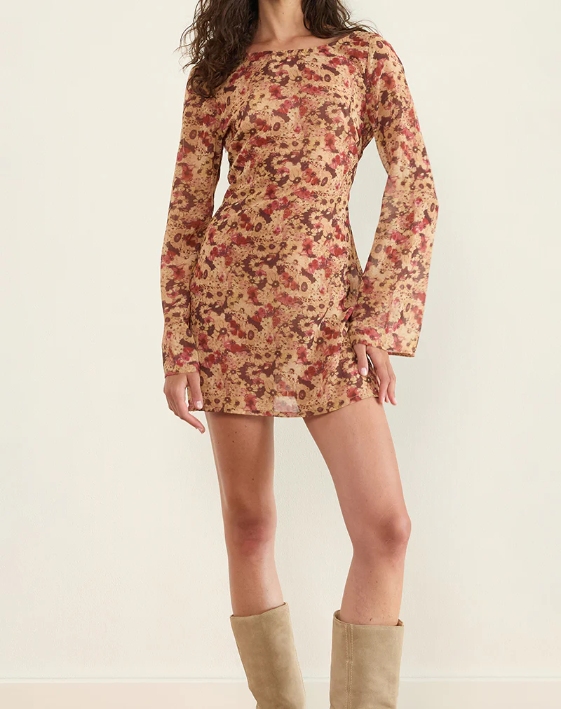 Jovia Mini Dress in Chiffon Rusty Flower - Image 5