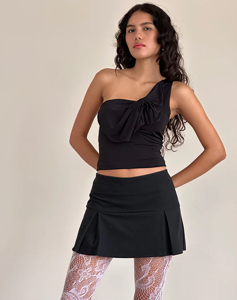 Jovie One Shoulder Slinky Bow Top in Black - Image 4