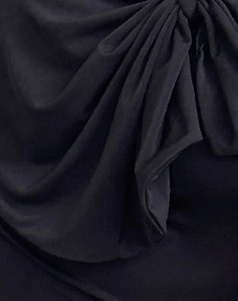 Jovie One Shoulder Slinky Bow Top in Black - Image 6