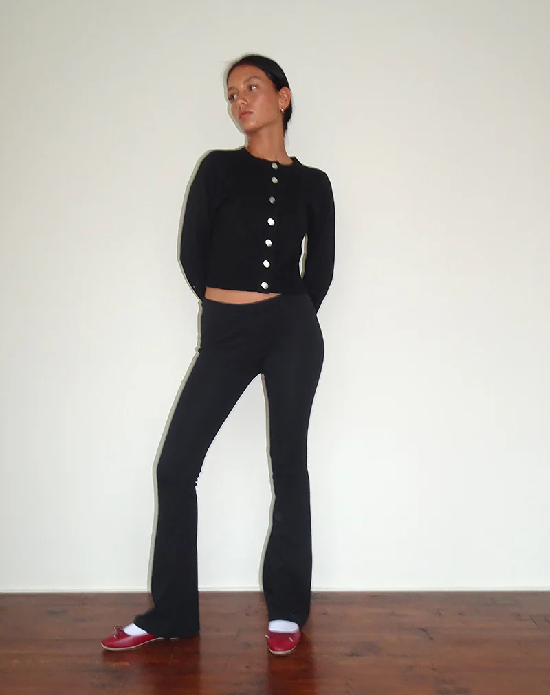 Joxiel Soft Rib Flared Trouser in Black - Image 3