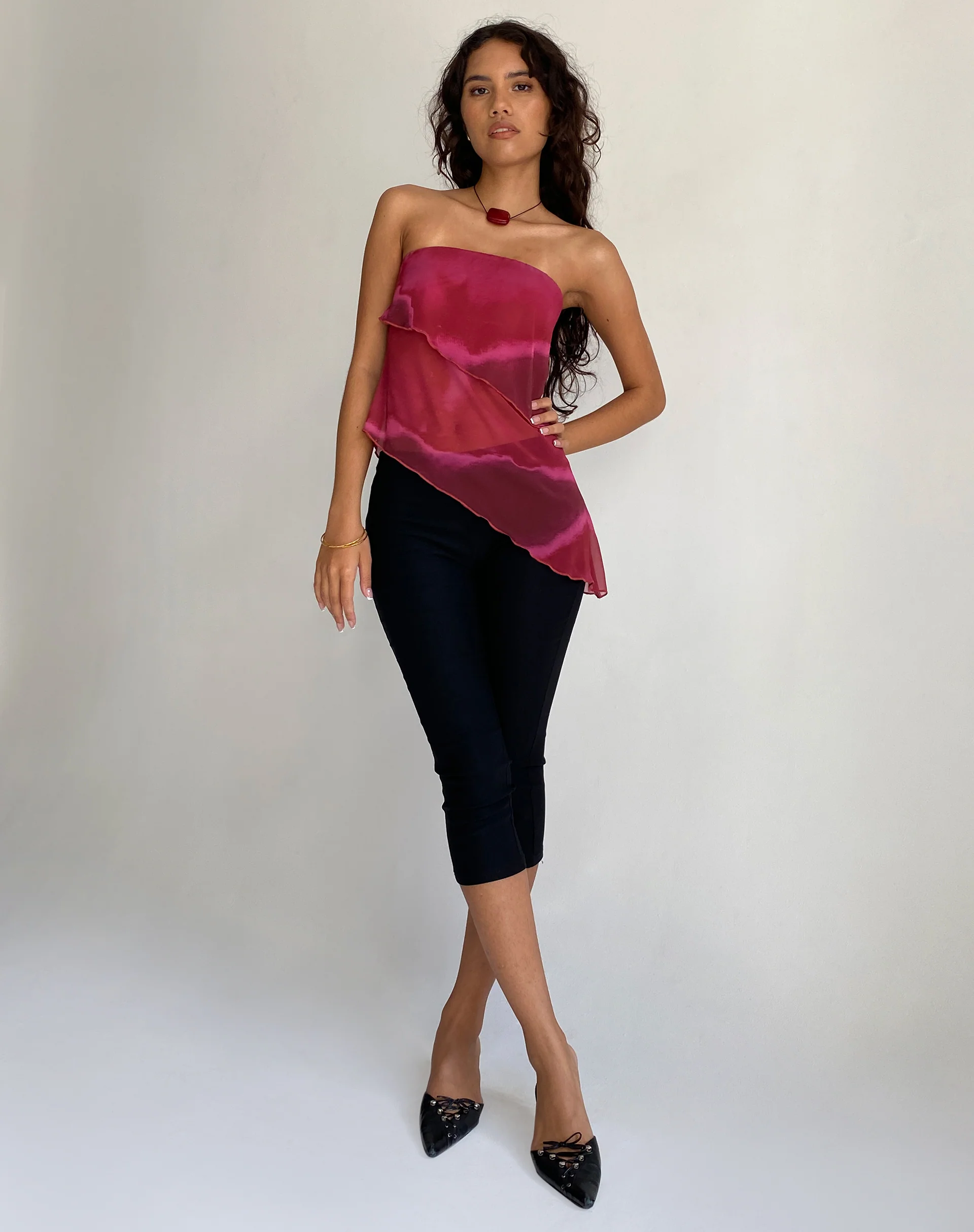 Joyce Longline Waterfall Tube Top in Plum Watercolour - Image 3