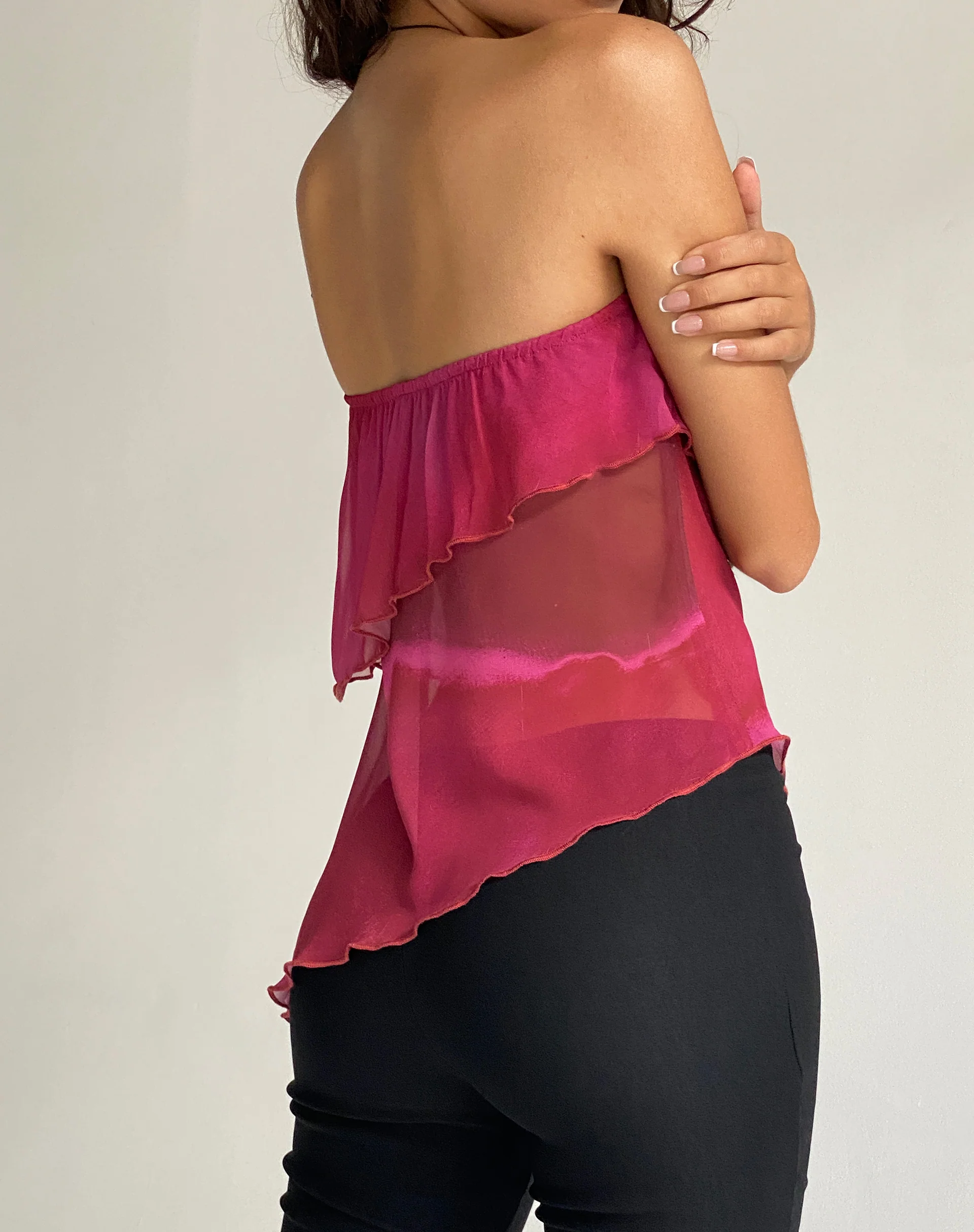 Joyce Longline Waterfall Tube Top in Plum Watercolour - Image 4