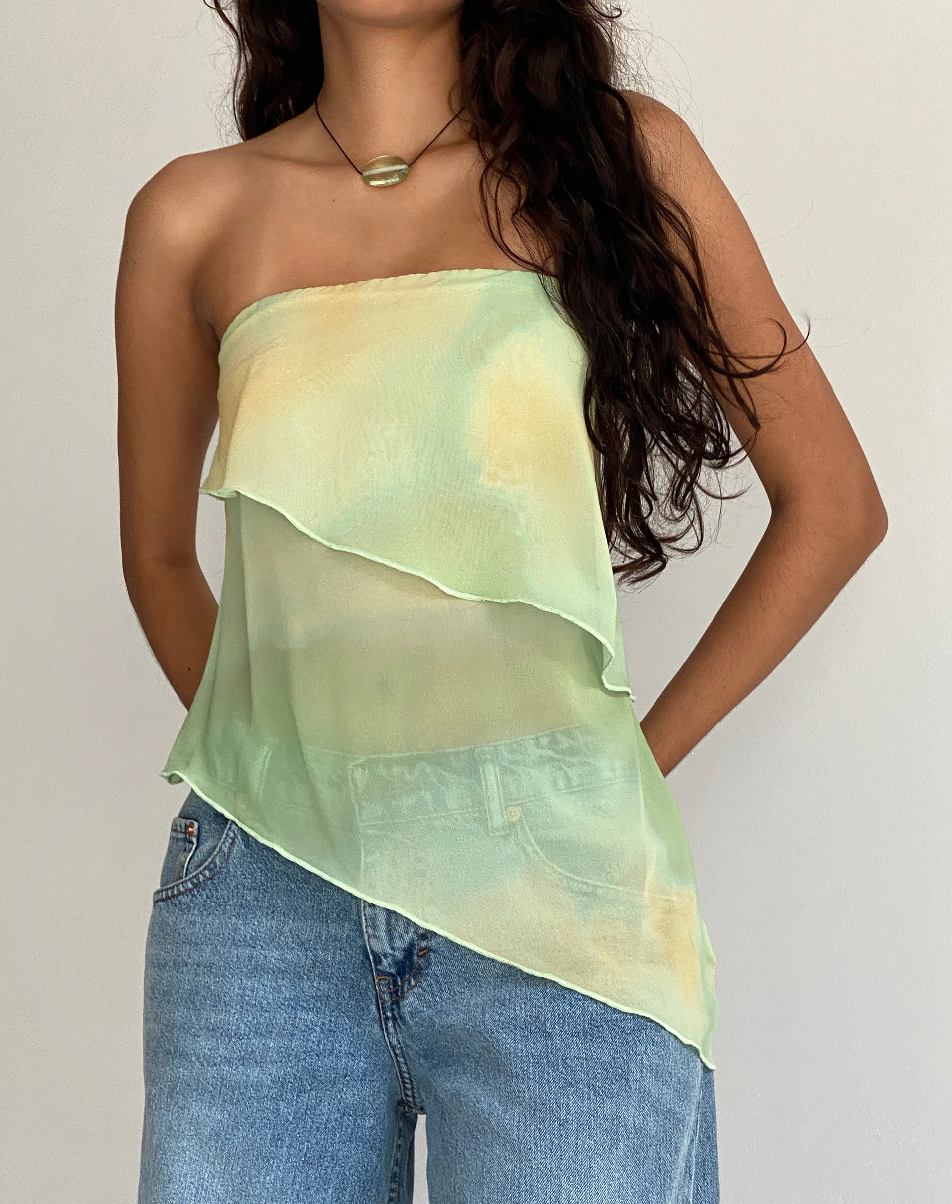 Joyce Longline Waterfall Tube Top in Yellow Watercolour - Image 4
