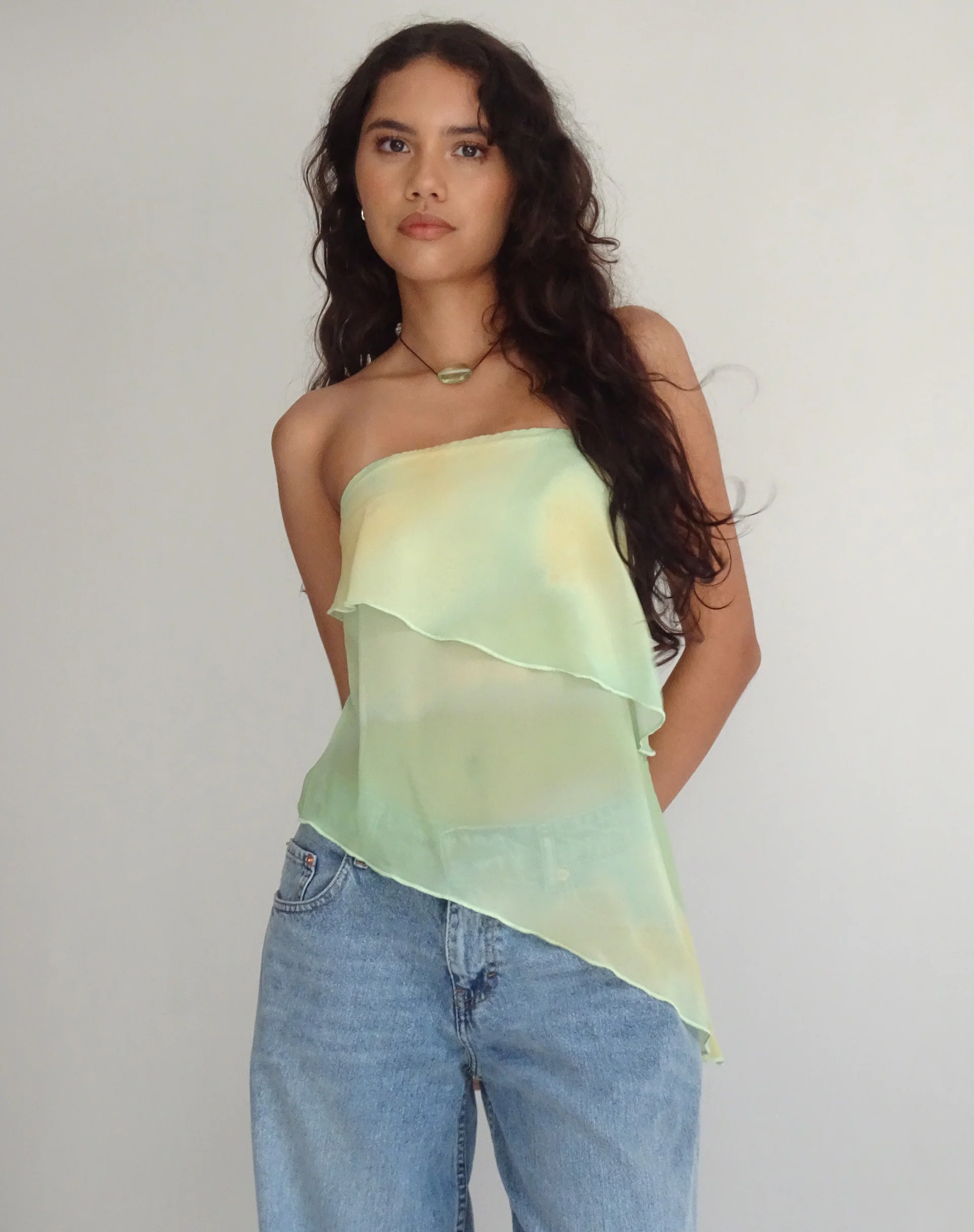 Joyce Longline Waterfall Tube Top in Yellow Watercolour - Image 6