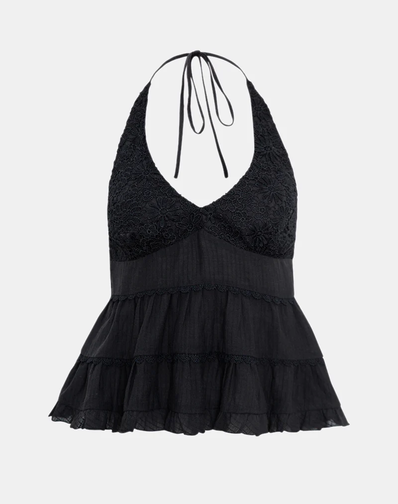 Juanita Frill Halter Neck Top in Black - Image 2