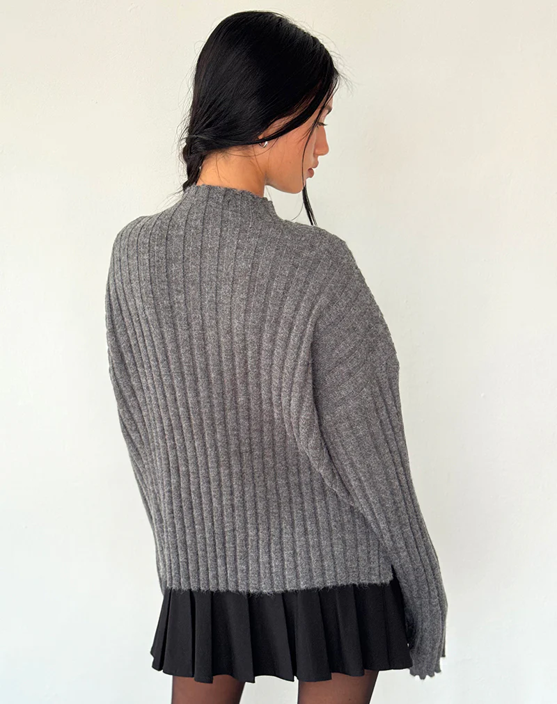 Judah Oversized Chunky Rib Knit Jumper in Charcoal - Image 4