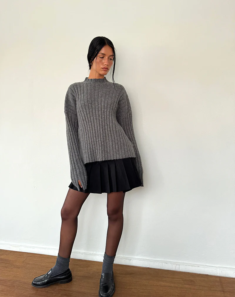 Judah Oversized Chunky Rib Knit Jumper in Charcoal - Image 5