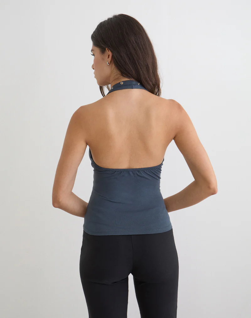 Jugo Halterneck Top in Ocean Storm with Eyelets - Image 4