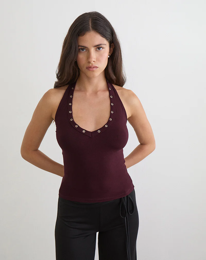 Jugo Halterneck Top in Redwood with Eyelets - Image 5
