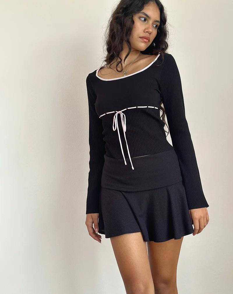 Juhye Knitted Top in Black with Pink Binding - Image 4