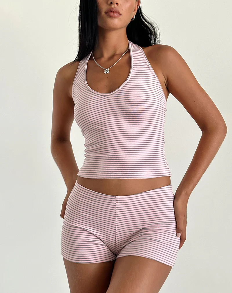 Jules Halter Top in Pink and Grey Jersey Stripe - Image 3