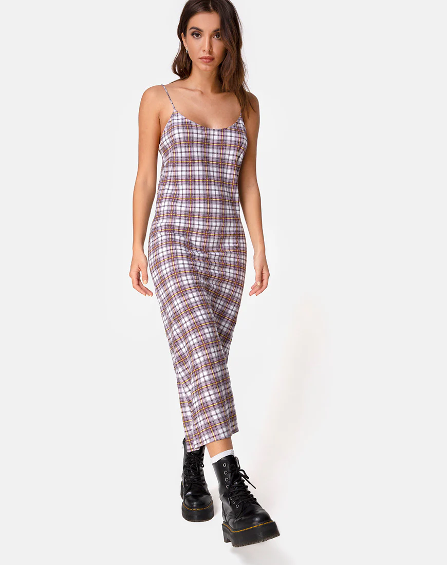Julia Maxi Dress in Grunge Check Purple - Image 2