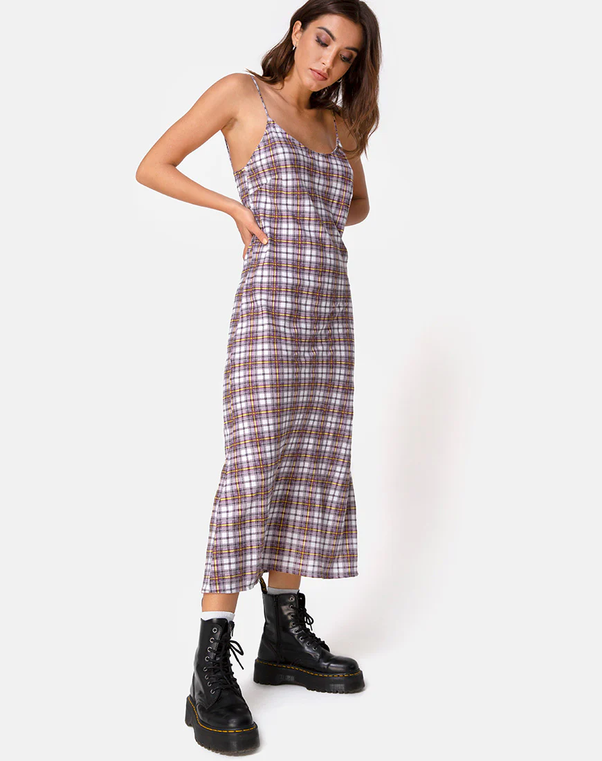 Julia Maxi Dress in Grunge Check Purple - Image 3