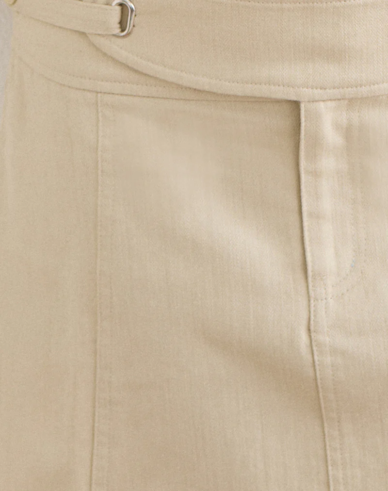Julis Buckle Waist Mini Skirt in Twill Beige - Image 6