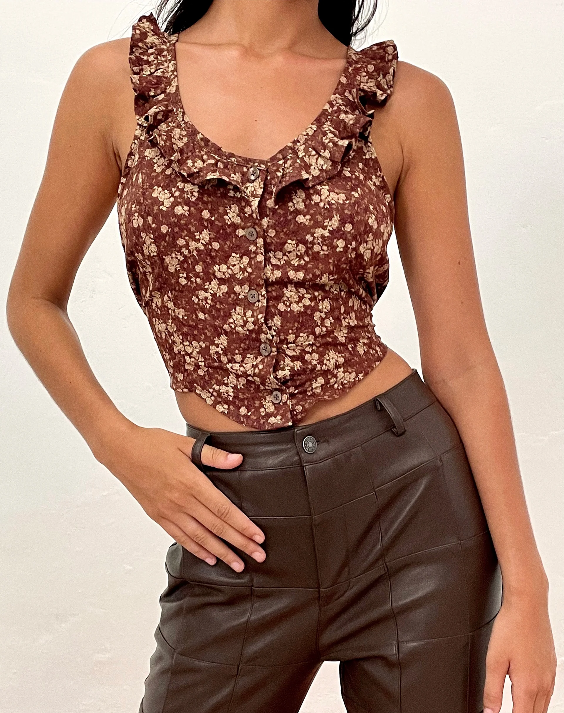 Julka Cami Top in Earthy Floral Brown - Image 3