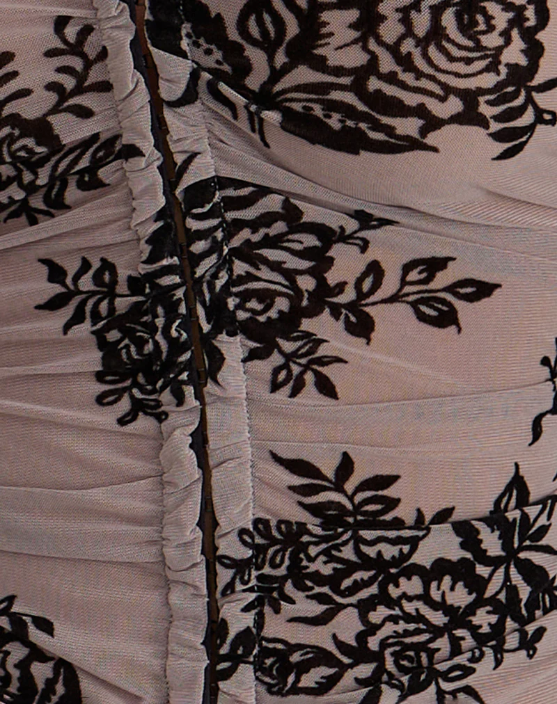 Jumah Top in Taupe Grey with Bold Floral Flock - Image 6