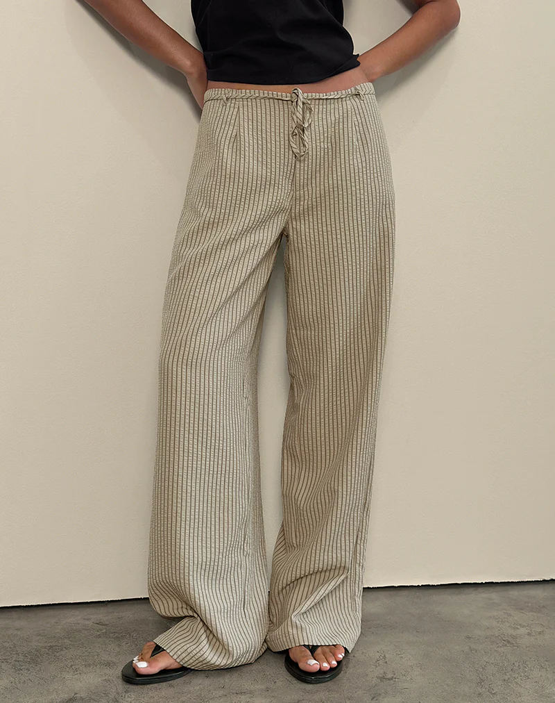 Juria Trouser in Neutral Khaki Stripe - Image 4