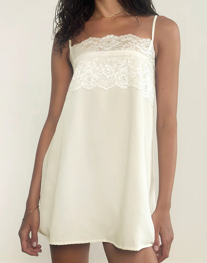 Juvia Babydoll Mini Dress in Chiffon Ivory - Image 3